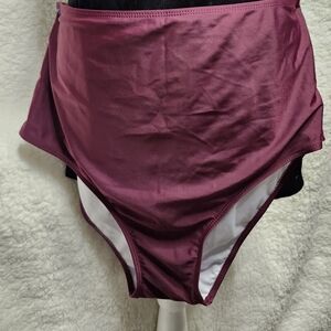 High-Waisted Bikini Bottoms in Deep Wine W:16' L: 16' Inseam 15'